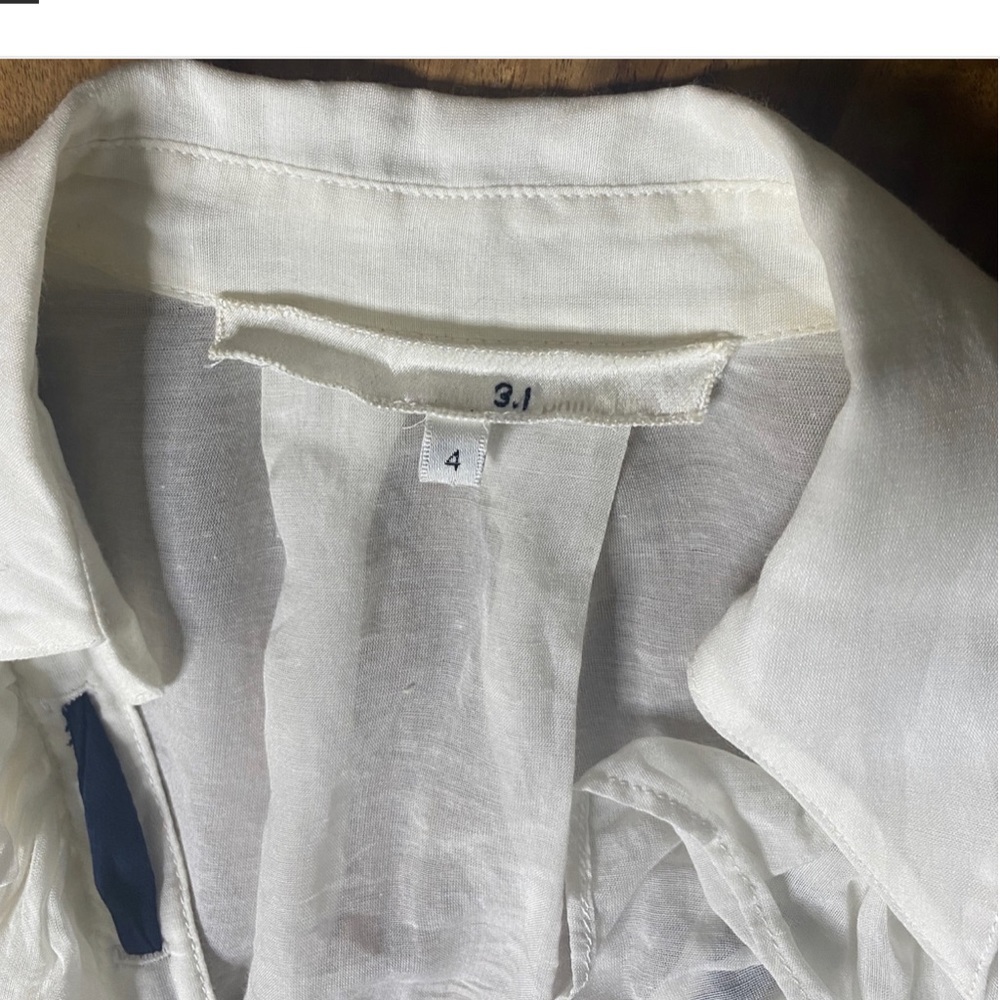 3.1 Phillip Lim Long Sleeve White Wrap Shirt with Blue Tie sz 4 - Picture 7 of 8